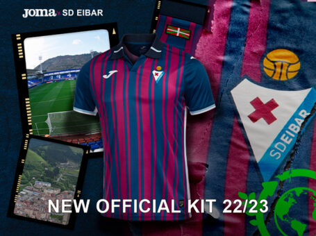 La nueva camiseta de Eibar 22/23 mantiene los colores y el diseño a rayas tradicional del club