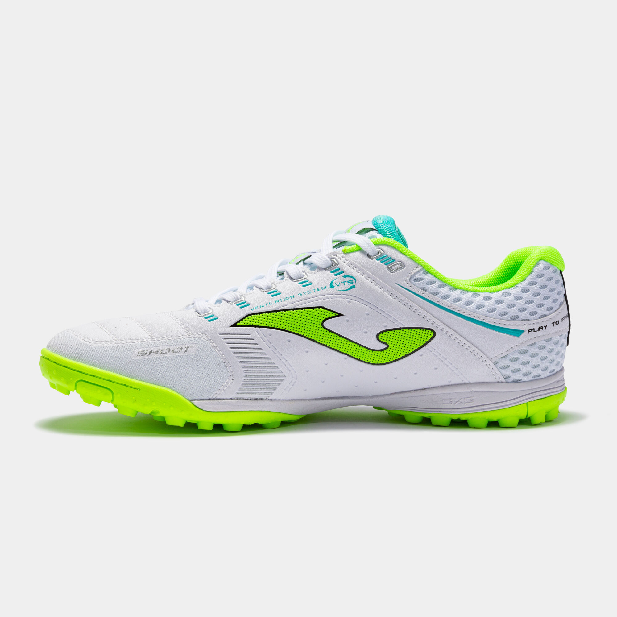 Botas futbol Liga 5 22 moqueta turf blanco amarillo fluor