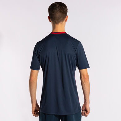 T-shirt manga curta homem Europa V azul marinho vermelho