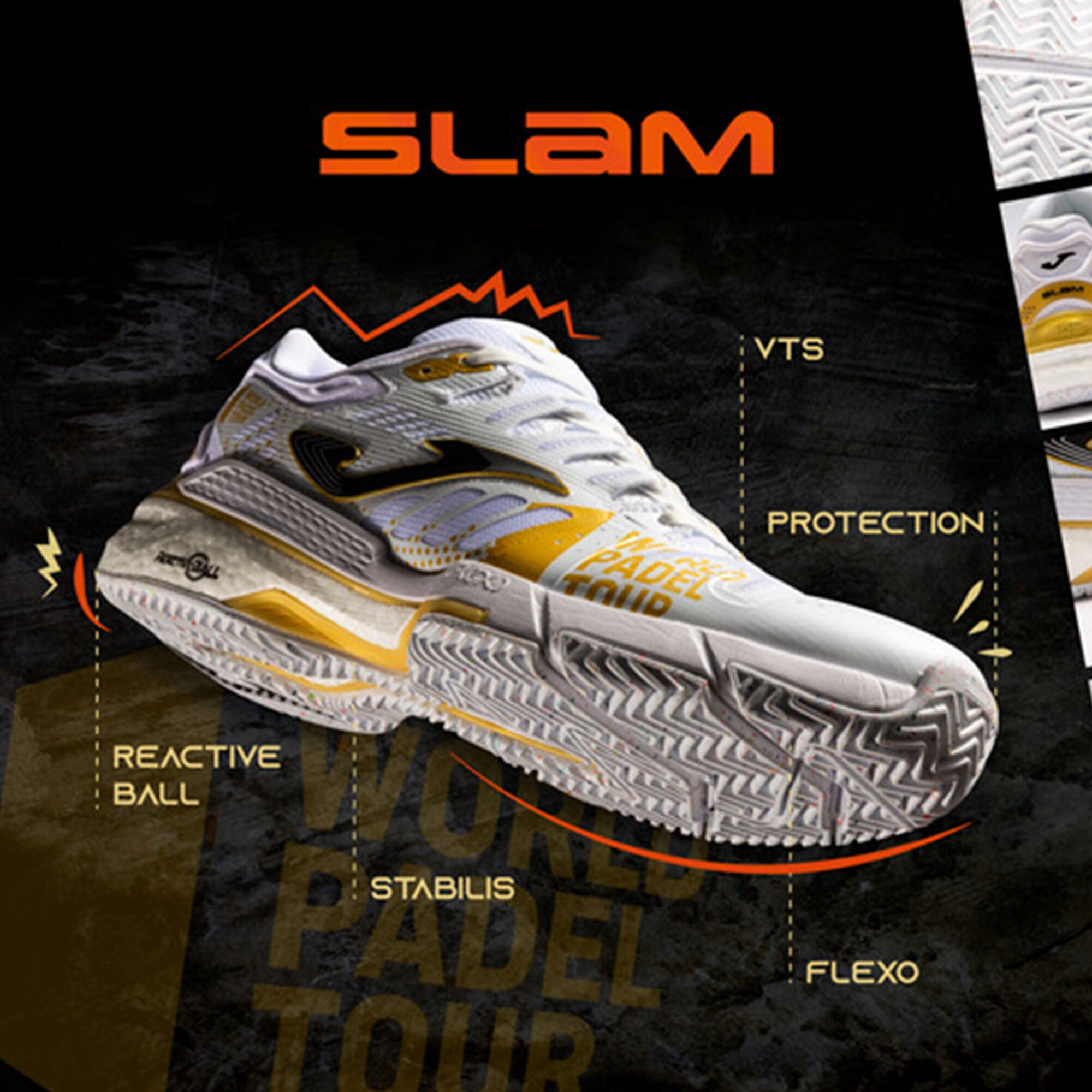 CHAUSSURES SLAM 22 WORLD PADEL TOUR TERRE BATTUE HOMME BLANC OR