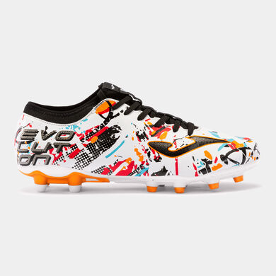 Football boots Evolution 23 firm ground FG white black orange
