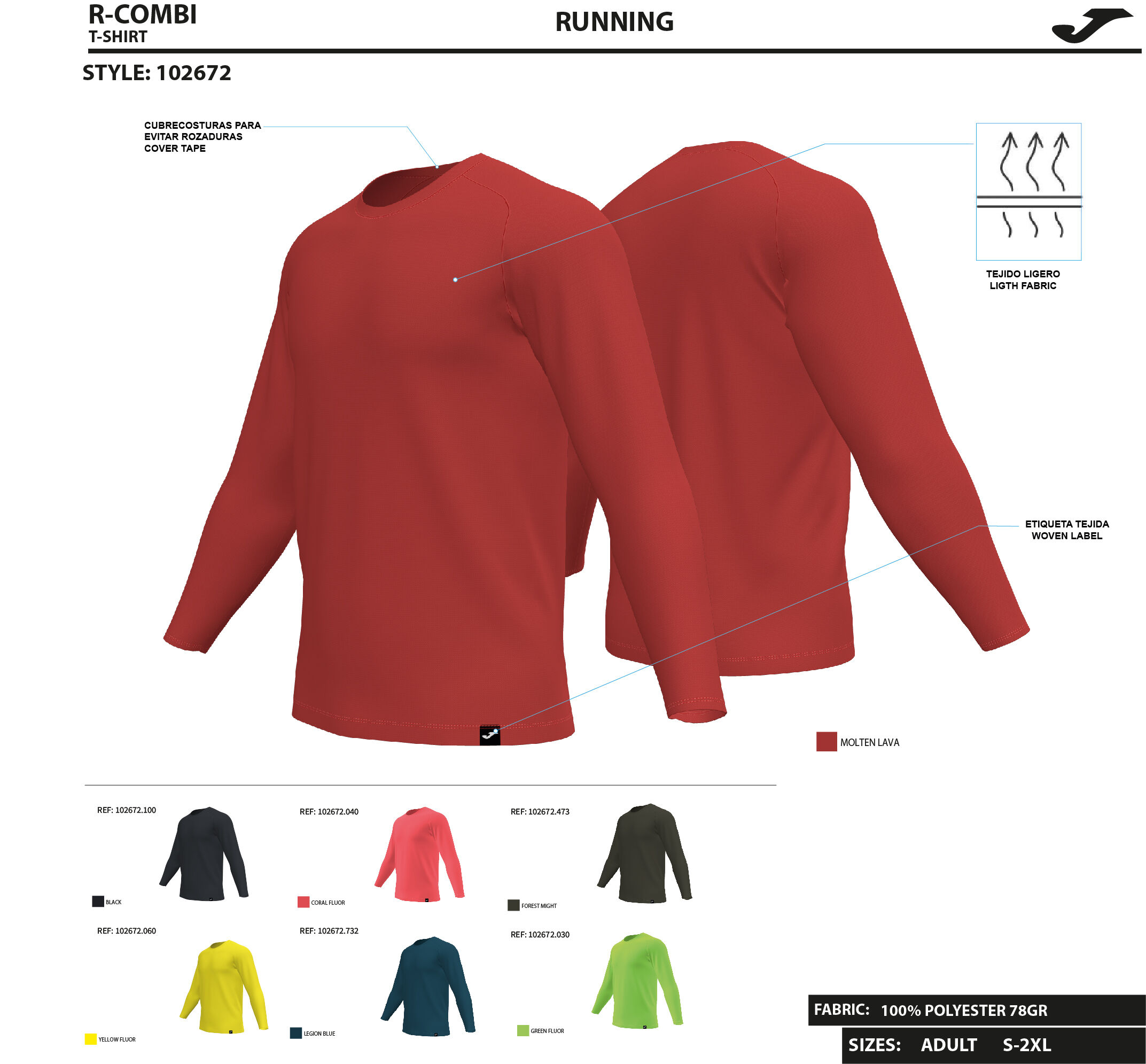 Camiseta manga larga hombre R-Combi amarillo flúor | JOMA®