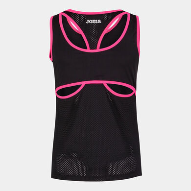 T-shirt de alça mulher Break preto rosa fluorescente