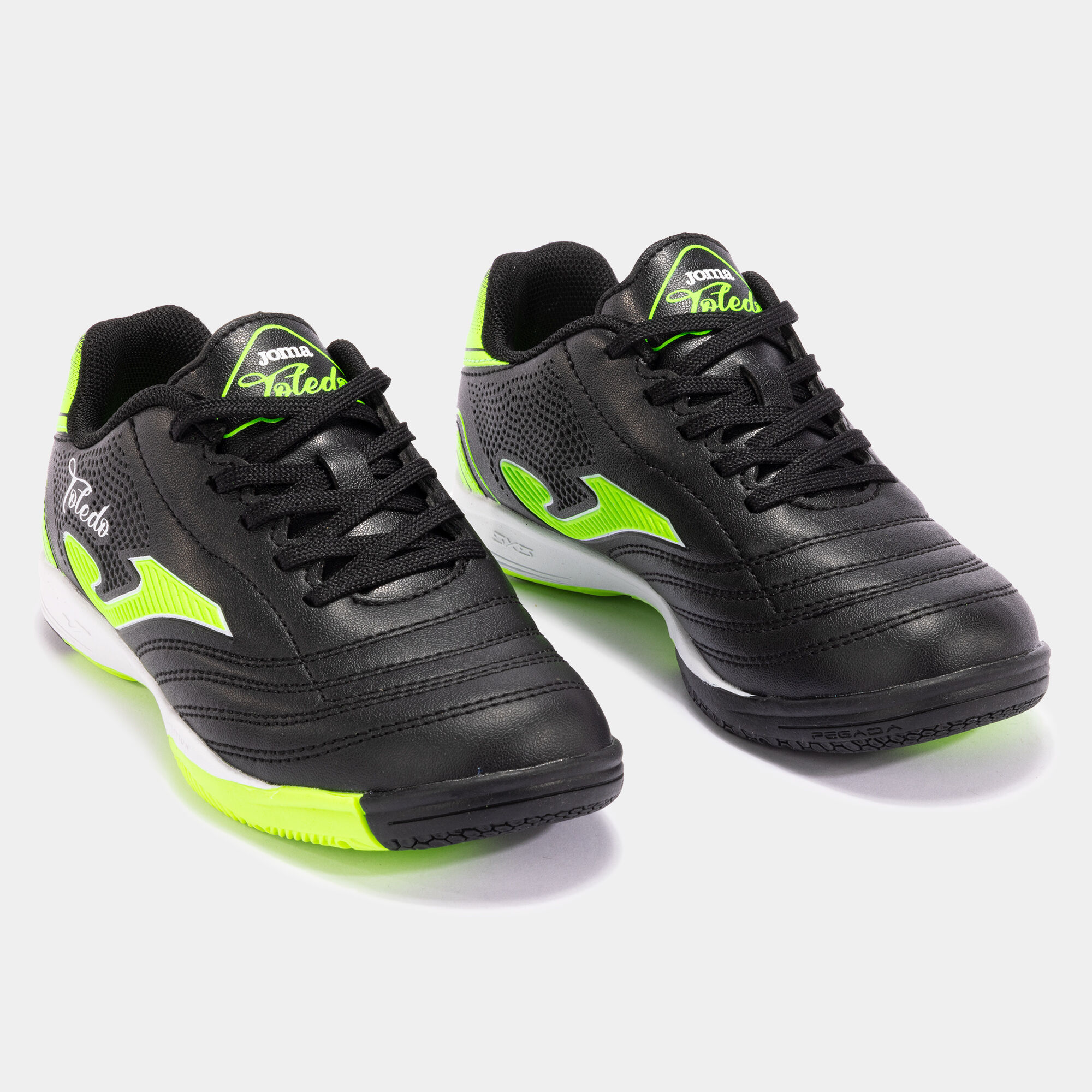 Pantofi sport fotbal în sală Toledo Jr 24 indoor junior negru verde fosforescent