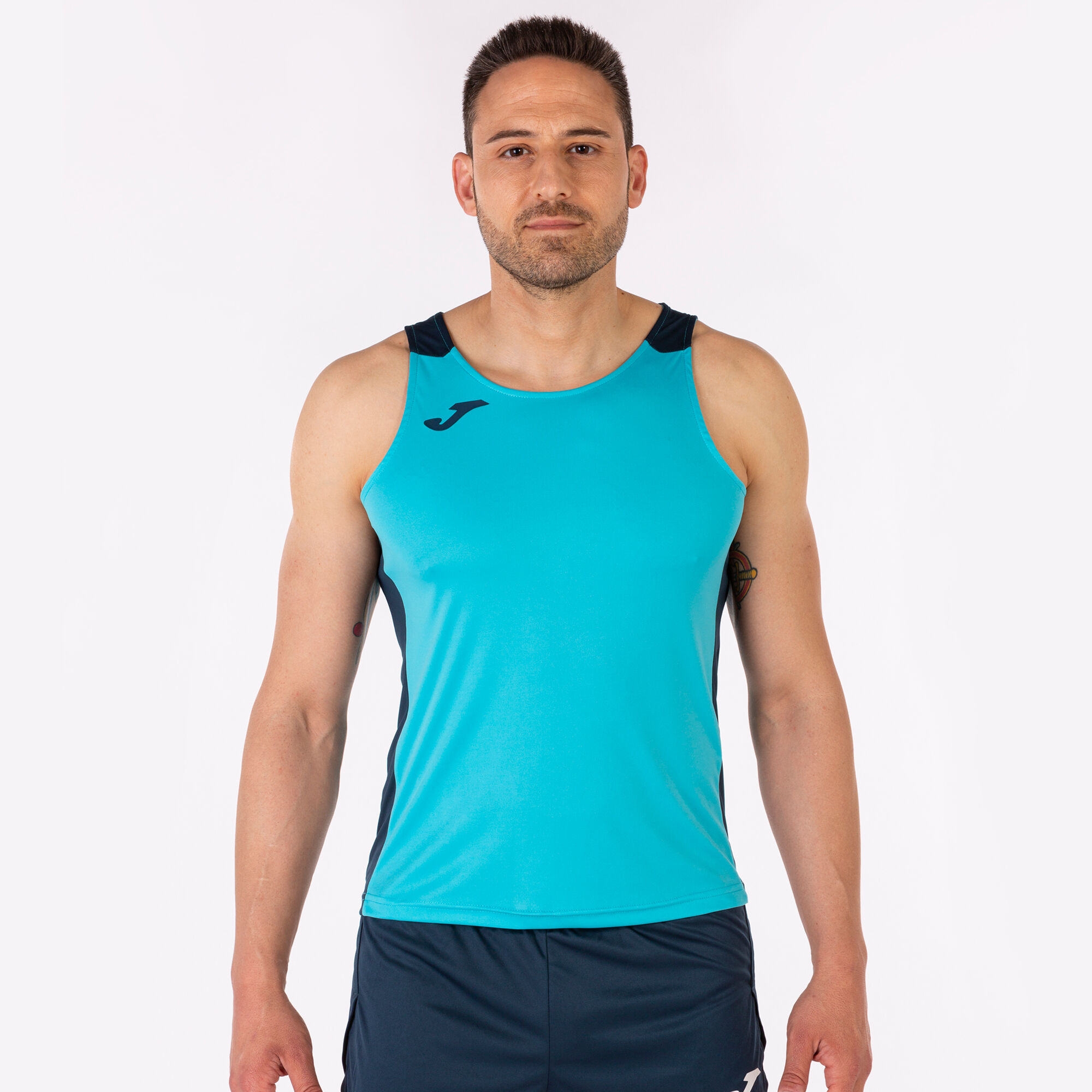 Tank top man Record II fluorescent turquoise navy blue