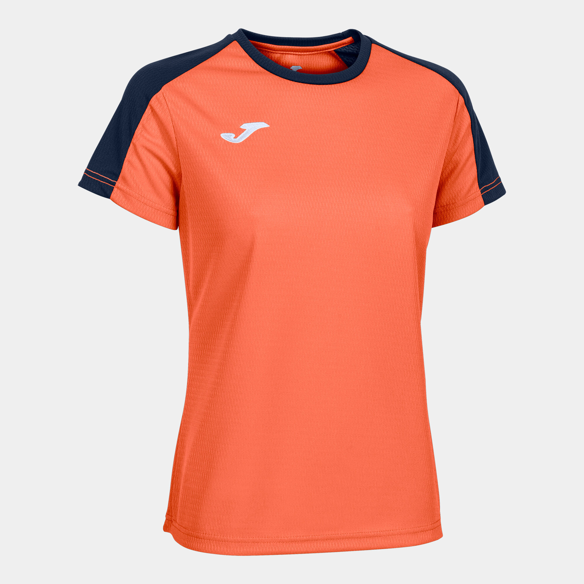 T-shirt manga curta mulher Eco Championship laranja fluorescente azul marinho