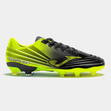 Buscar transferencia de dinero Impuestos Botas fútbol Propulison 22 terreno firme FG junior negro lima | JOMA®