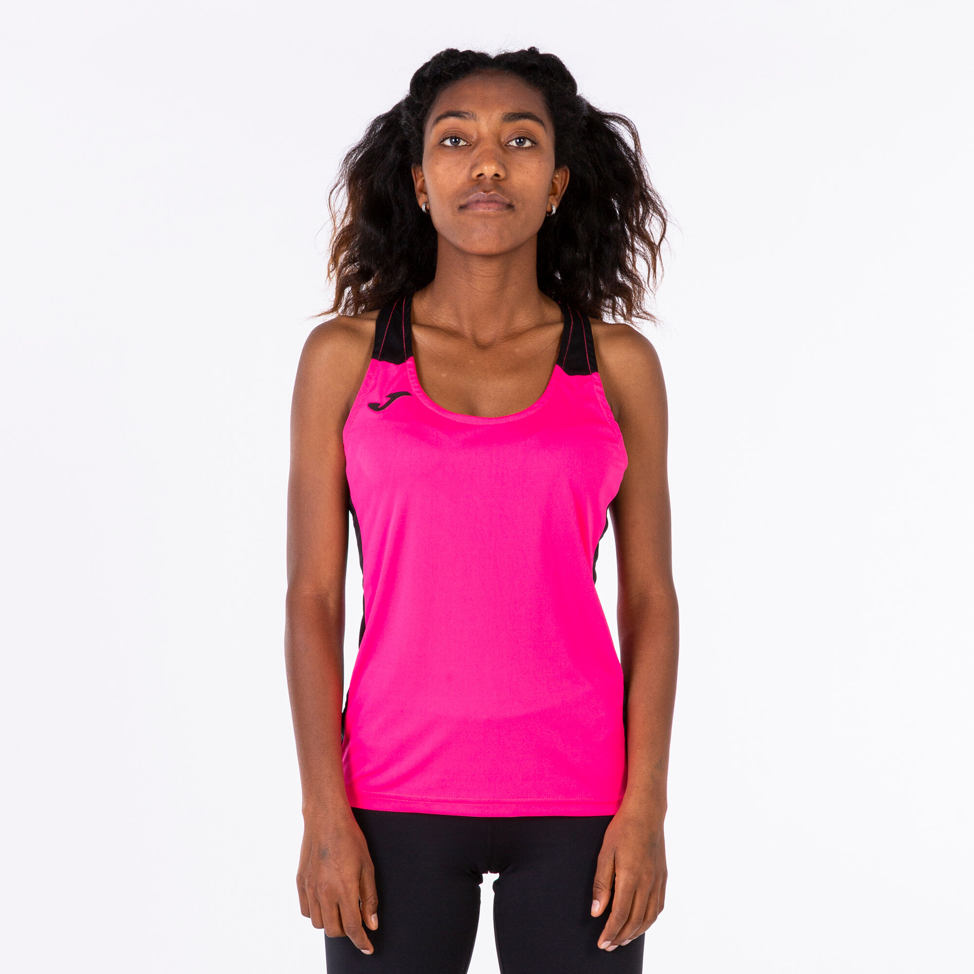 Camiseta tirantes mujer Record II rosa flúor negro