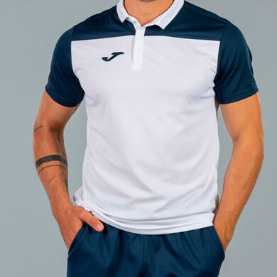 Polo manches courtes homme Hobby II blanc bleu marine