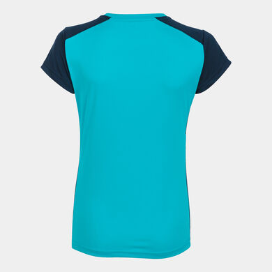 Camiseta manga corta mujer Record II turquesa fl&uacute;or marino
