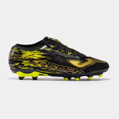 Botas fútbol Supercopa 23 terreno firme FG negro amarillo flúor
