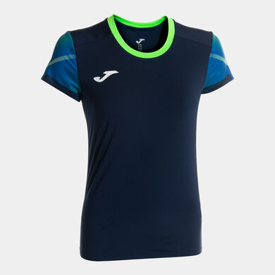 Maillot manches courtes femme Elite XI bleu marine vert fluo