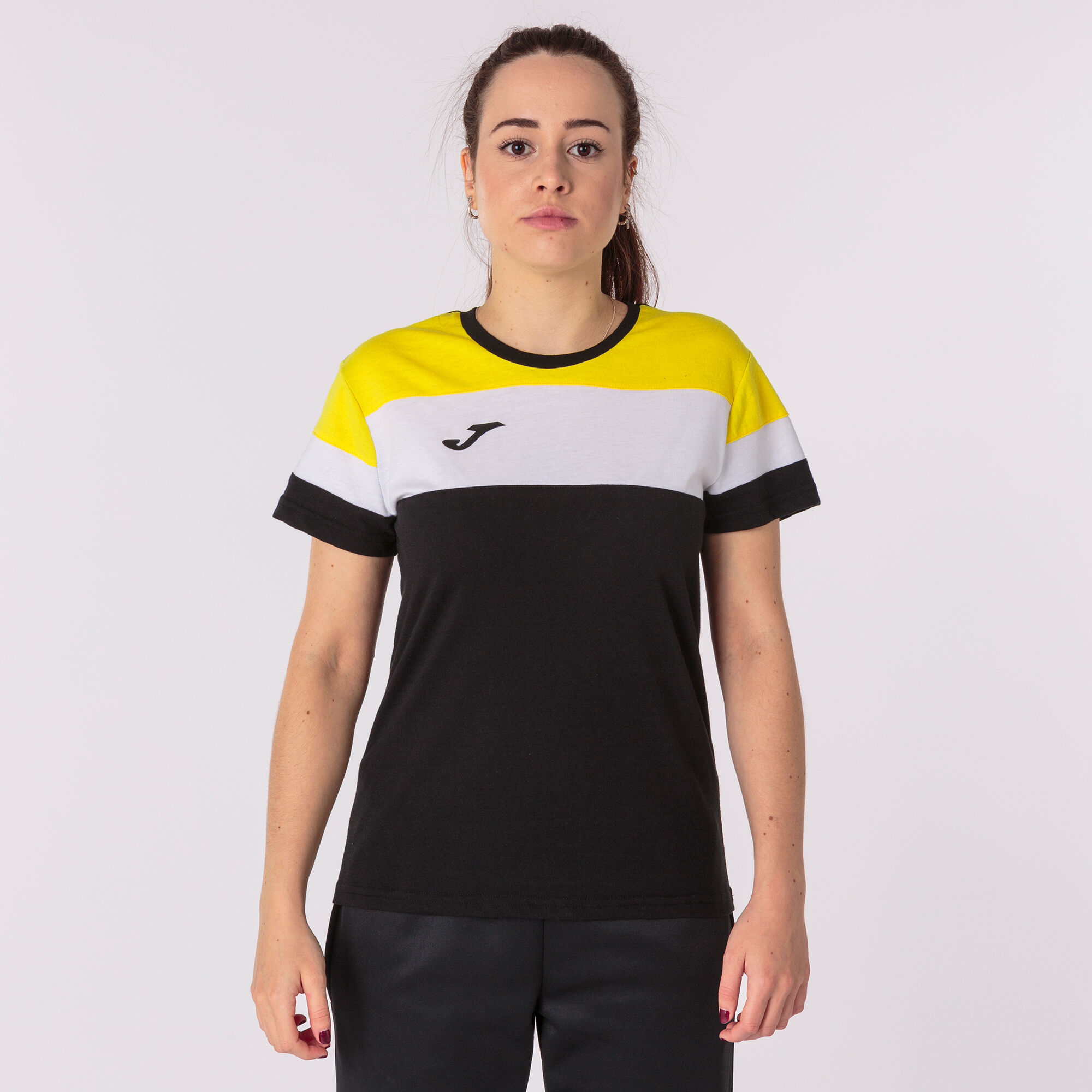 T-shirt manga curta mulher Crew IV preto amarelo branco