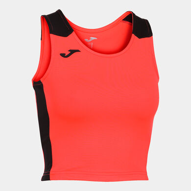 Top mujer Record II coral flúor negro
