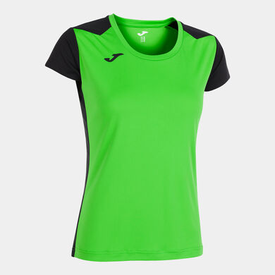 Camiseta manga corta mujer Record II verde flúor negro