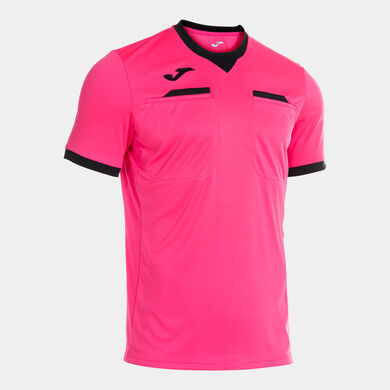 Shirt short sleeve man Referee fluorescent pink black