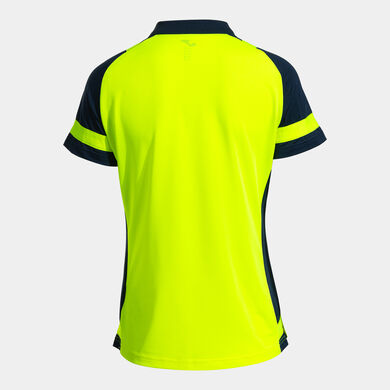 Polo z krótkim rękawkiem kobiety Lider fluorescencyjny zólty granatowy