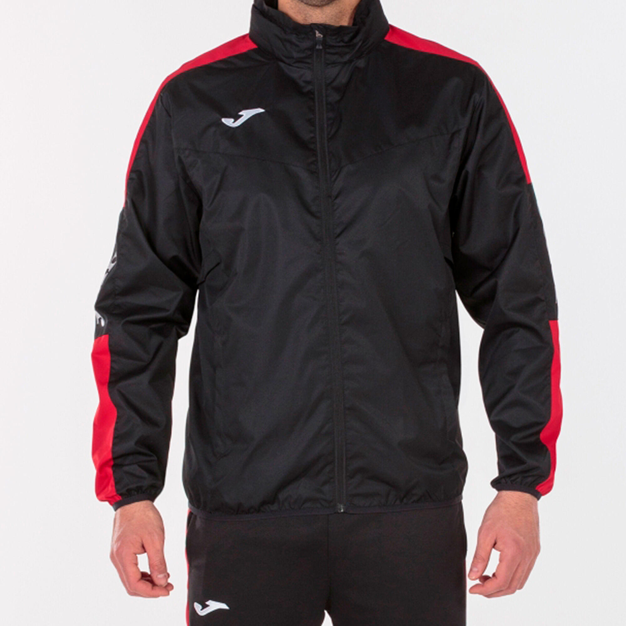 Red and top black rain jacket
