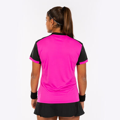 Camiseta manga corta mujer Montreal rosa flúor negro