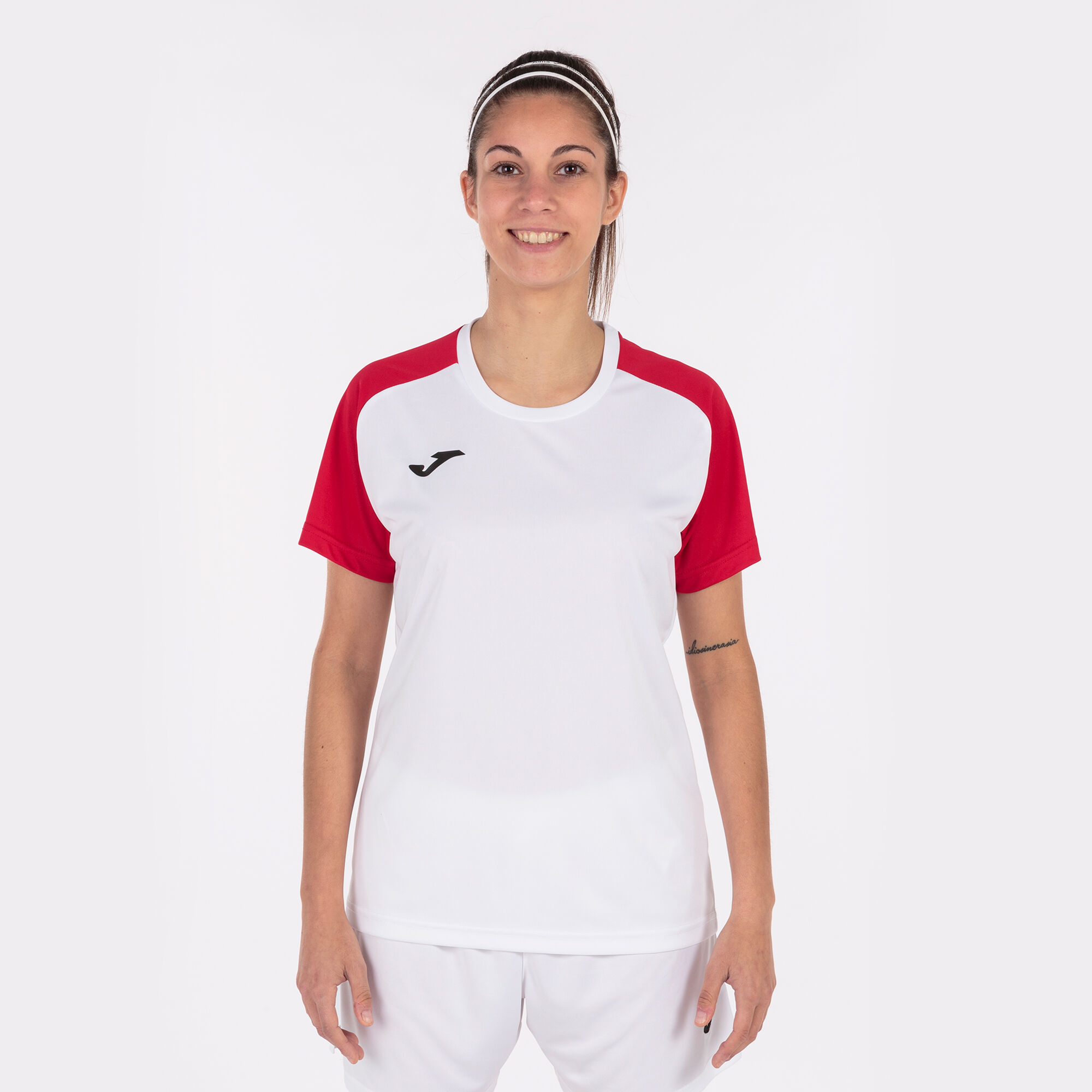 Maillot manches courtes femme Academy IV blanc rouge