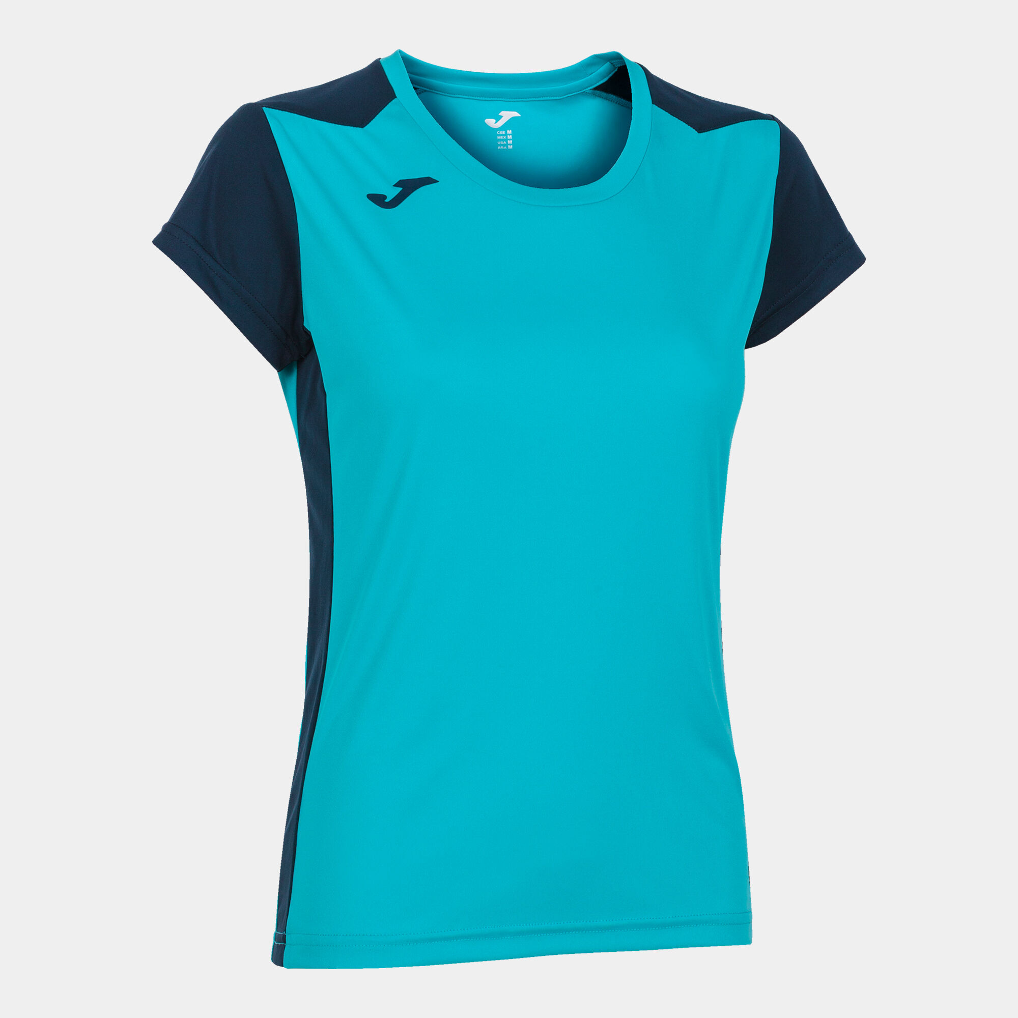 MAILLOT MANCHES COURTES FEMME RECORD II TURQUOISE FLUO BLEU MARINE
