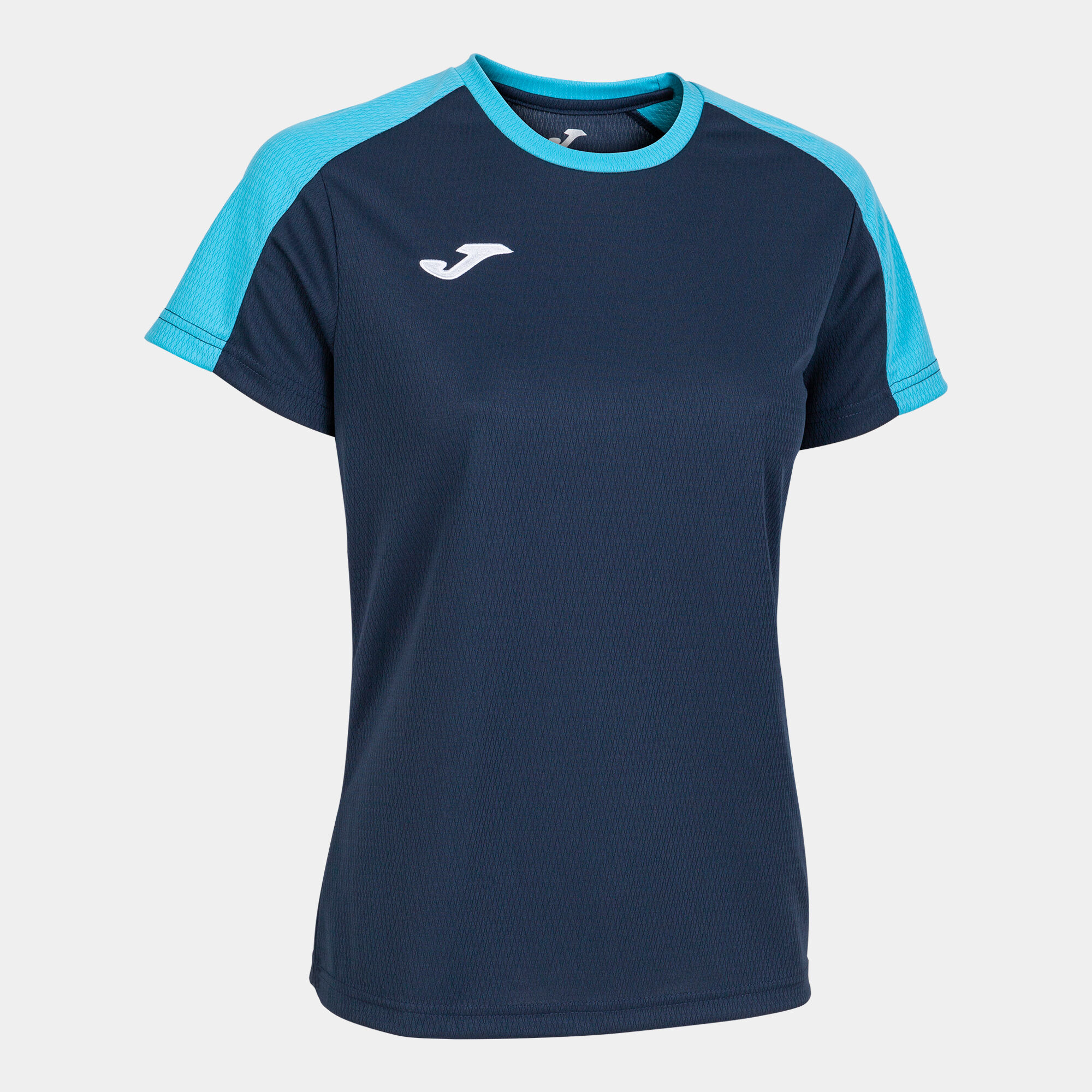 T-shirt manga curta mulher Eco Championship azul marinho azul-turquesa fluorescente