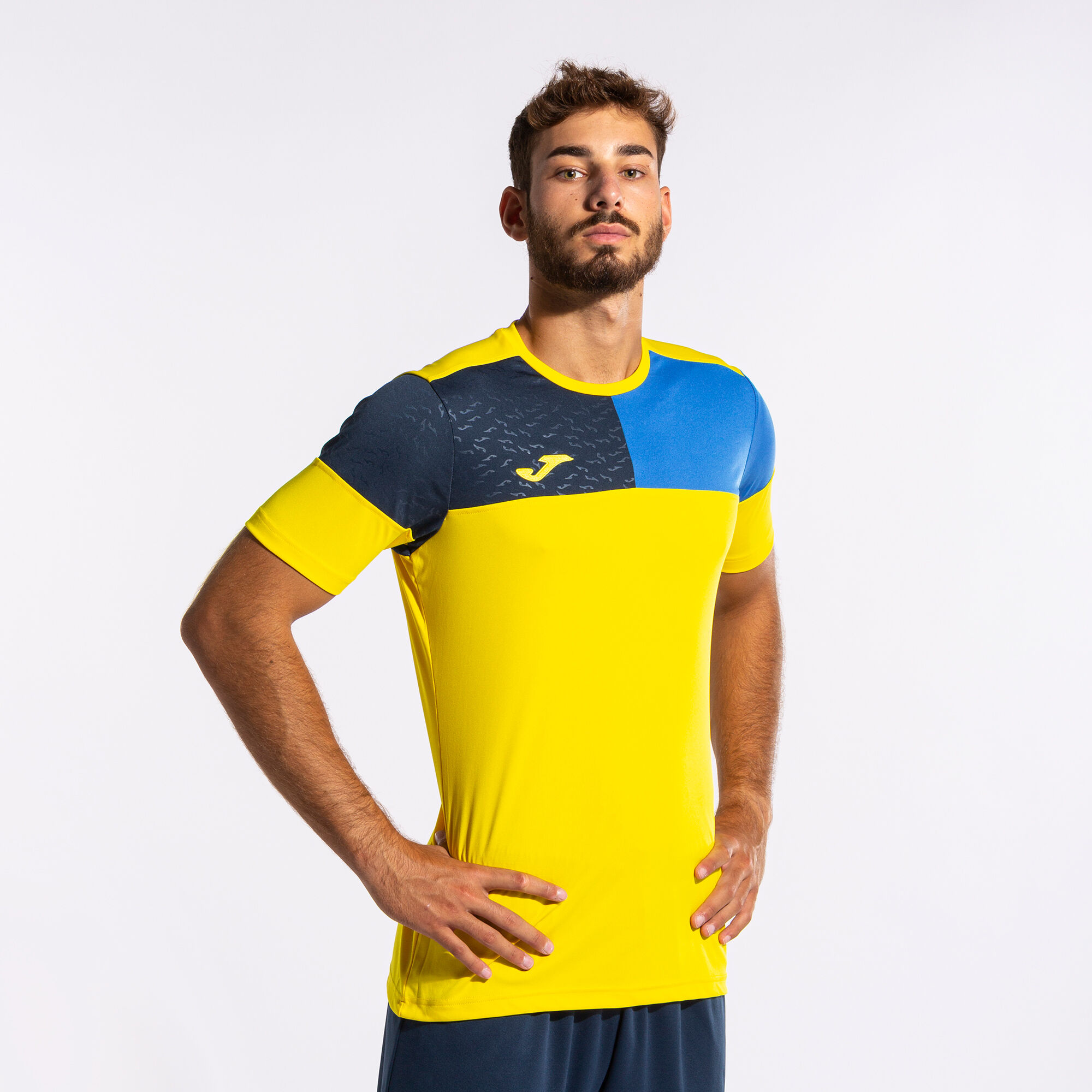 Shirt short sleeve man Crew V yellow royal blue