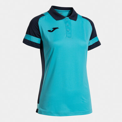 Polo shirt short-sleeve woman Lider fluorescent turquoise navy blue