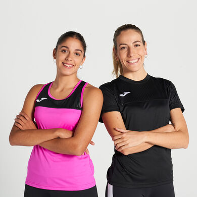 Camiseta tirantes mujer Montreal rosa flúor negro