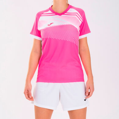 Kurzarmshirt frau Supernova II neon-rosa weiß