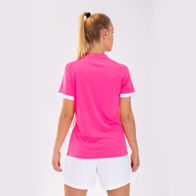 Shirt short sleeve woman Supernova II fluorescent pink white