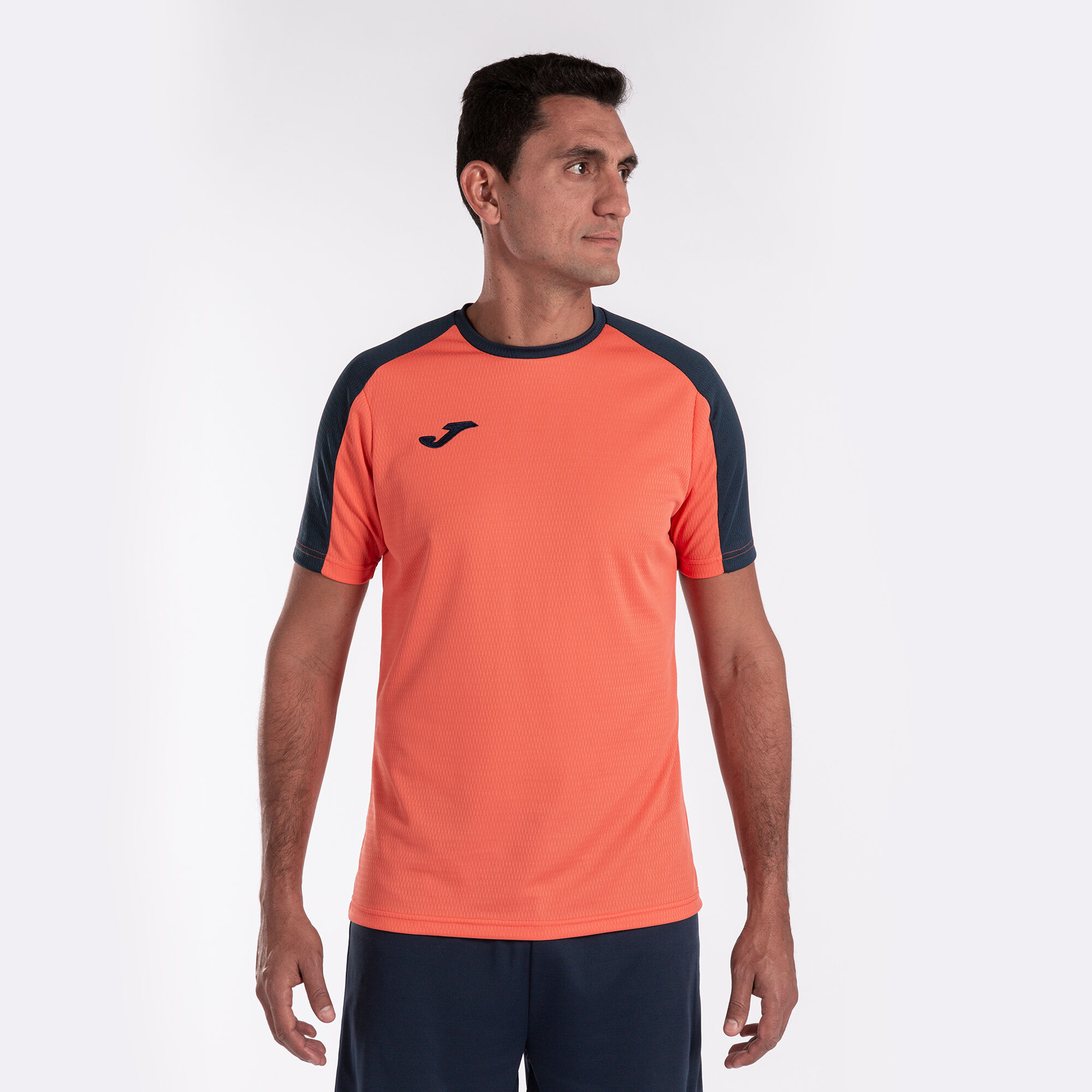 T-shirt manga curta homem Eco Championship laranja fluorescente azul marinho