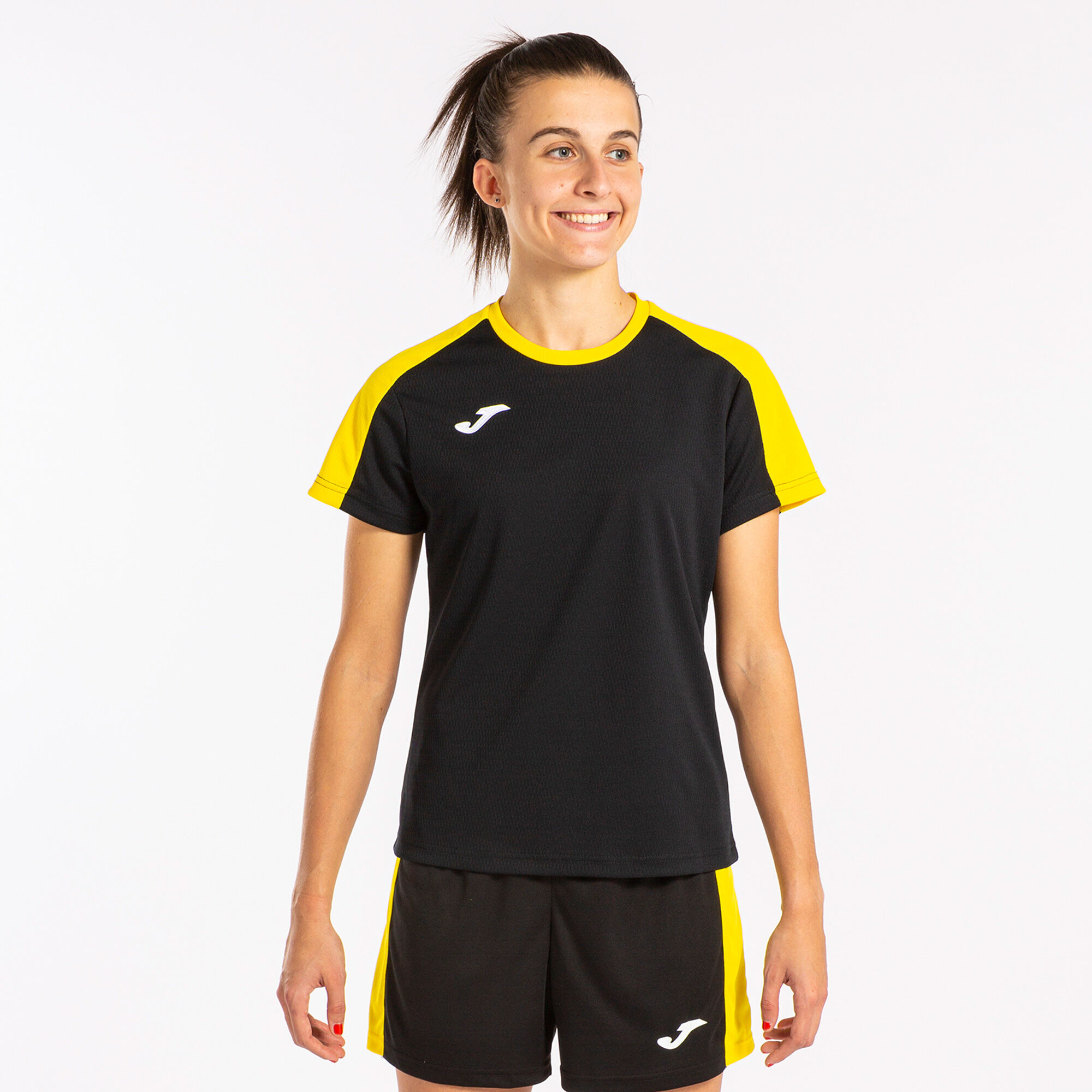 T-shirt manga curta mulher Eco Championship preto amarelo