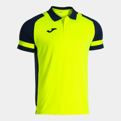 Polo z krótkim rękawkiem mężczyźni Lider fluorescencyjny zólty granatowy