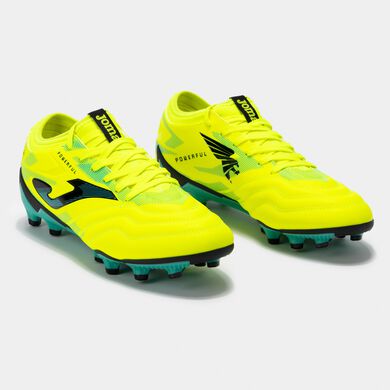 Botas fútbol Powerful 24 terreno firme FG amarillo flúor turquesa