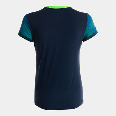 Maillot manches courtes femme Elite XI bleu marine vert fluo