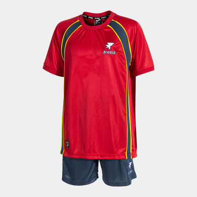 Conjunto j&uacute;nior Futbol Retro Mundial 2026 vermelho azul marinho