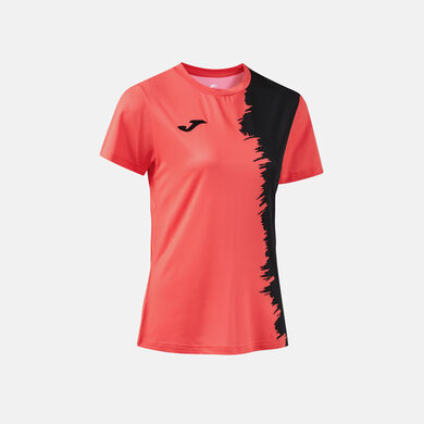 Shirt short sleeve woman Picasho fluorescent coral black