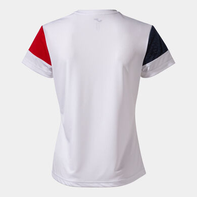 Kurzarmshirt frau Crew V weiß rot