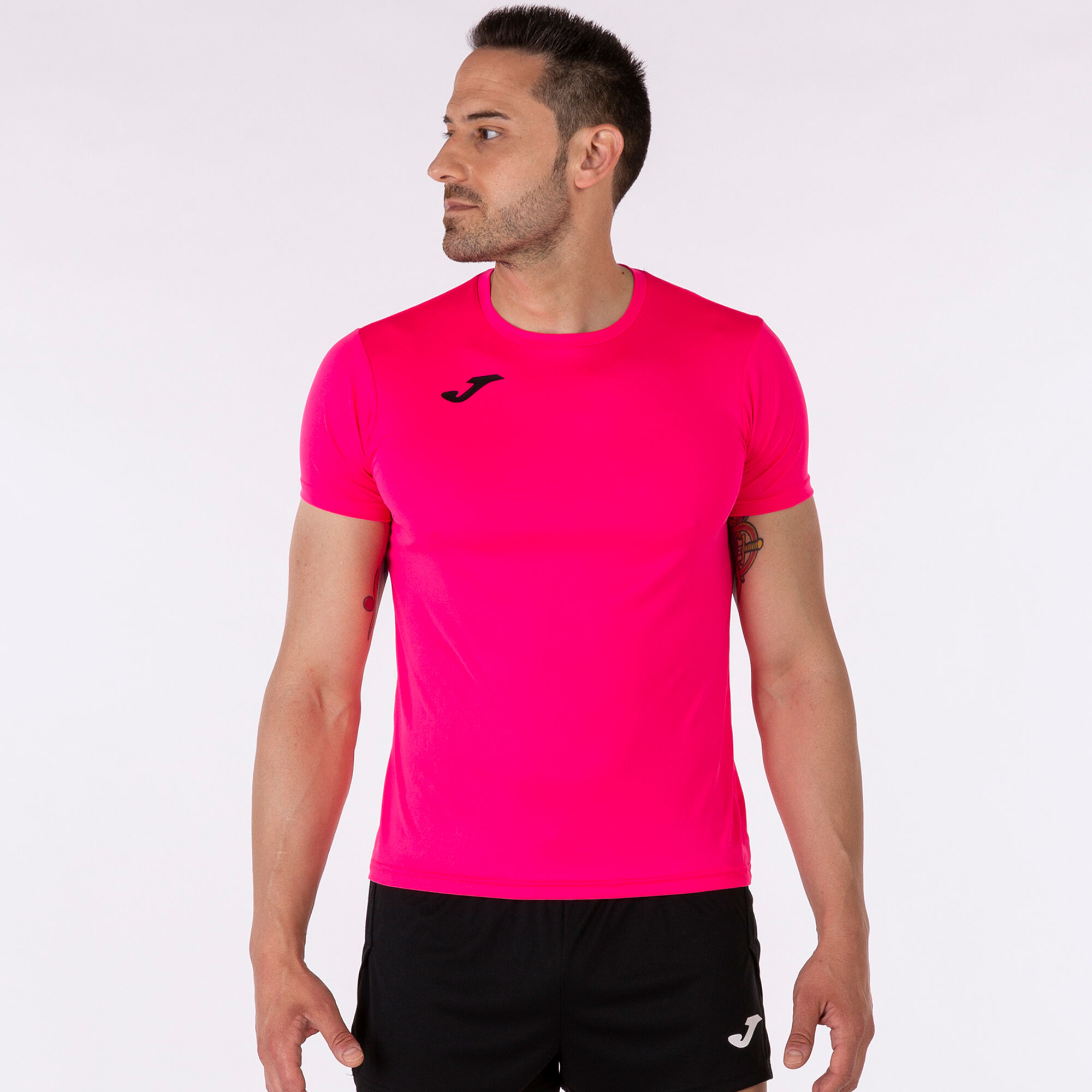 Camiseta manga corta hombre Record II rosa flúor