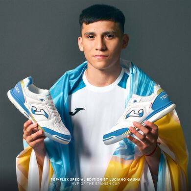 Chaussures futsal Top Flex Rebound 25 Luciano Gauna indoor blanc bleu ciel