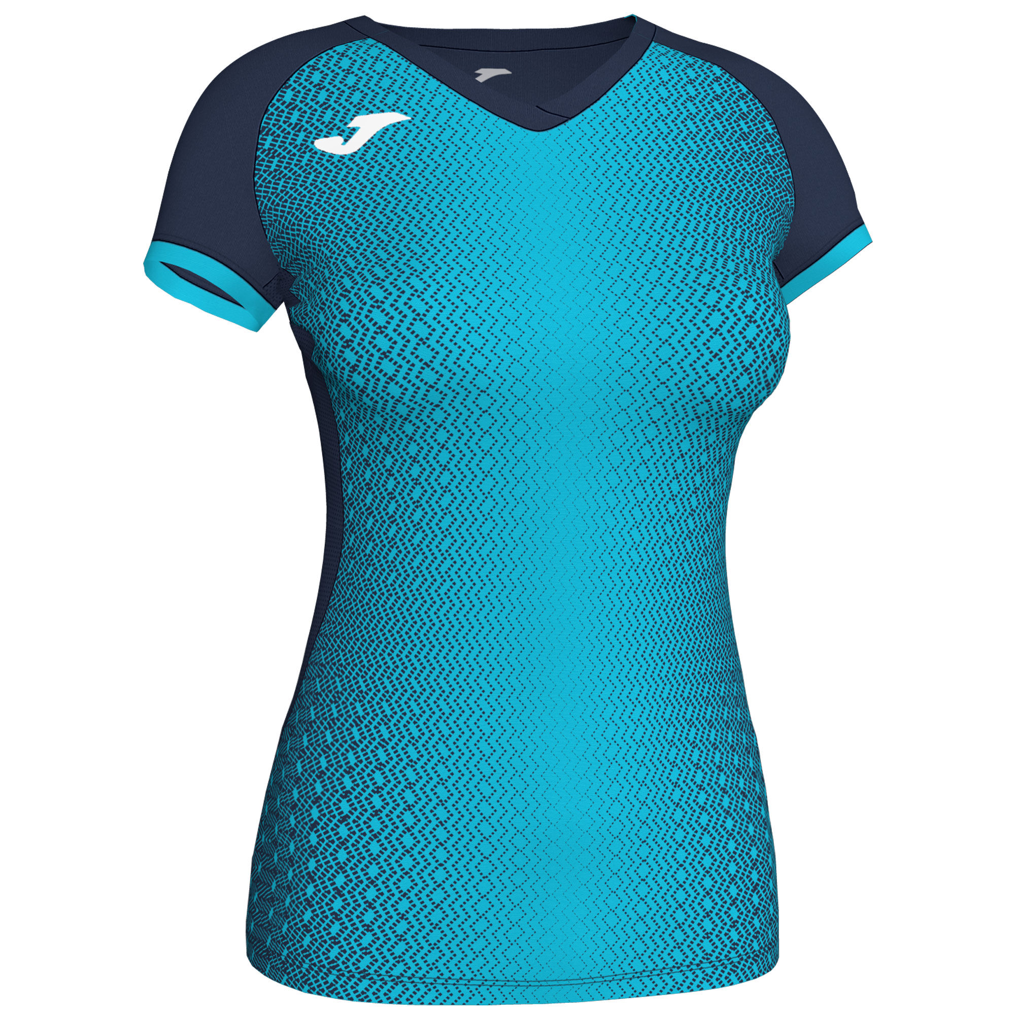 Shirt short sleeve woman Supernova navy blue fluorescent turquoise