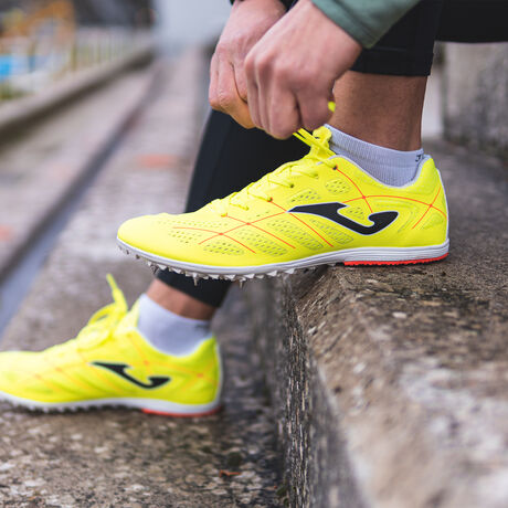 Zapatillas running 6729 Spikes clavos unisex amarillo flúor