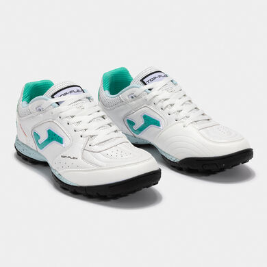Botas fútbol Top Flex 25 moqueta - turf blanco turquesa